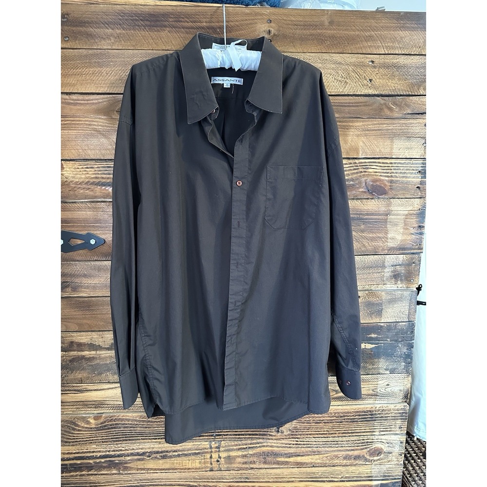Assante Mens Button Down Dress Shirt Brown 20 4/5 Big Tall Long Sleeve